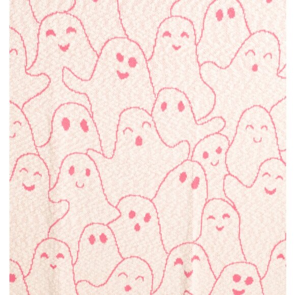 GOBLIN & GHOUL Pink Ivory GHOSTS Blanket Throw Halloween NWT 50" x 70" Sketched - Picture 2 of 4